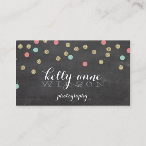 Customizable CONFETTI GLITTER cute gold coral mint chalkboard Business Cards