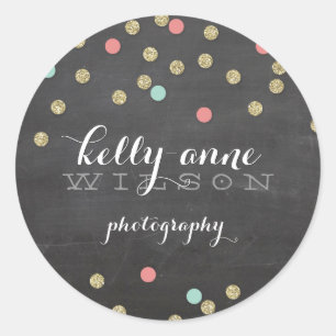 CONFETTI GLITTER cute gold coral mint chalkboard Classic Round Sticker