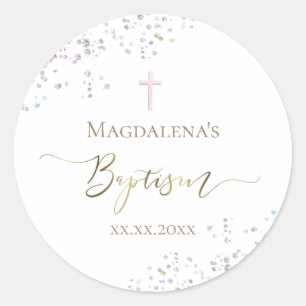 confetti glitter design Baptism Classic Round Sticker