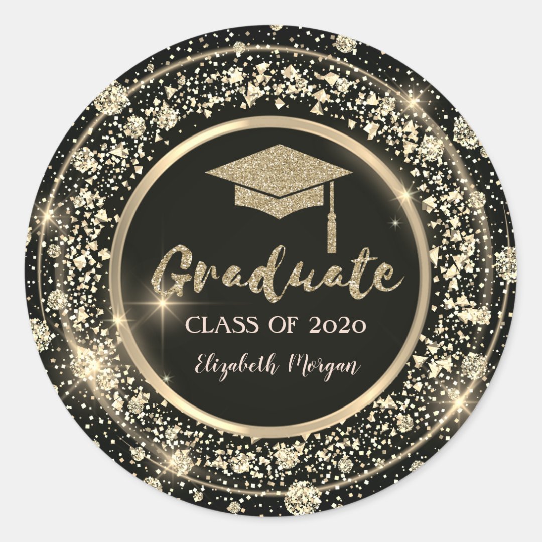 Confetti,Glitter Graduation Cap Classic Round Sticker | Zazzle