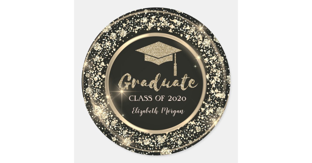 Confetti,Glitter Graduation Cap Classic Round Sticker | Zazzle