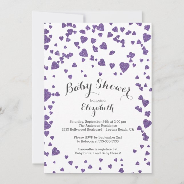 Confetti Glitter Heart Baby Shower Invitation (Front)