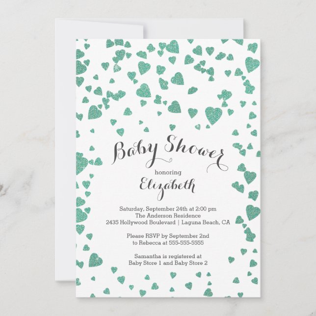 Confetti Glitter Heart Baby Shower Invitation (Front)