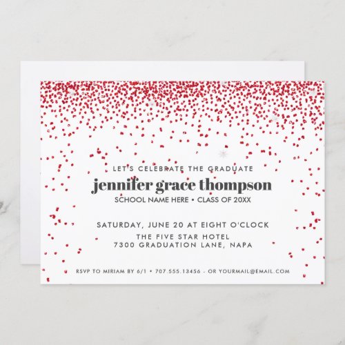 Confetti Glitter Red White Photo Graduation Party Invitation