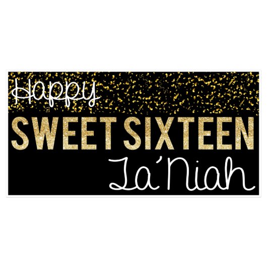 Confetti Glitter Sweet 16 Party Banner-Black (Front)