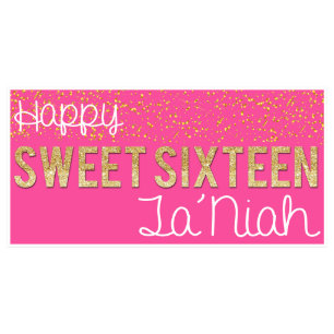 Confetti Glitter Sweet 16 Party Banner - Pink