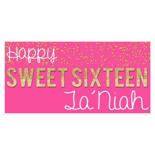 Confetti Glitter Sweet 16 Party Banner - Pink (Front)