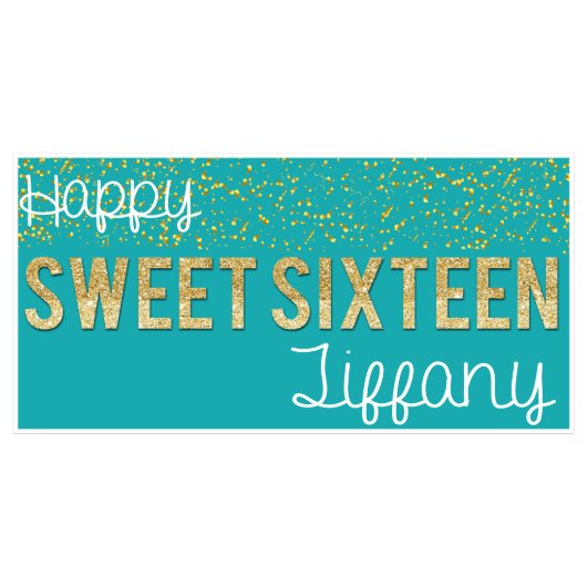 Confetti Glitter Sweet 16 Party Banner-Teal (Front)