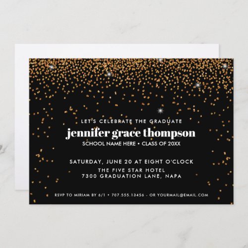 Confetti Gold and BLACK Photo Graduation Party Invitation