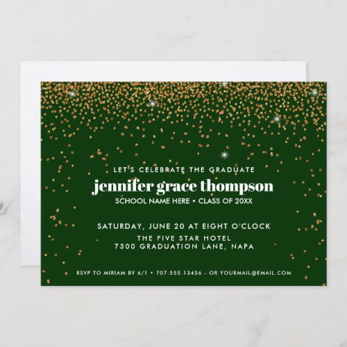 Confetti Gold and Green Photo Graduation Party Invitation