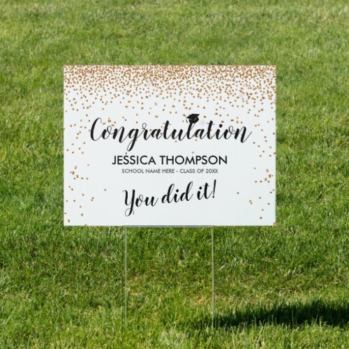 Confetti Gold and White Graduation Congratulation Sign