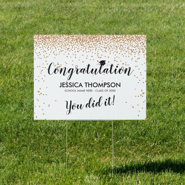 Confetti Gold and White Graduation Congratulation Sign (Insitu)
