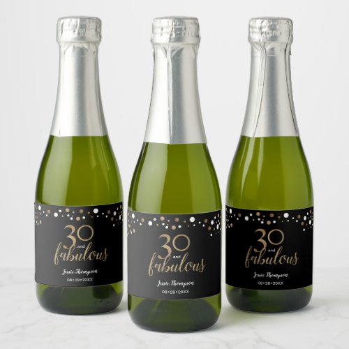Confetti Gold black 30 and Fabulous Custom Name Sparkling Wine Label