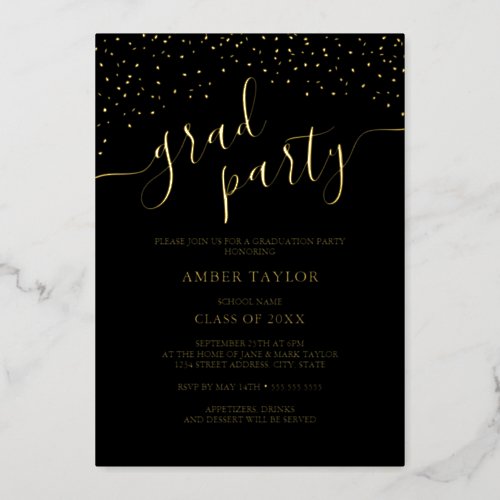 Confetti Gold Black Graduation Party Foil Invitation