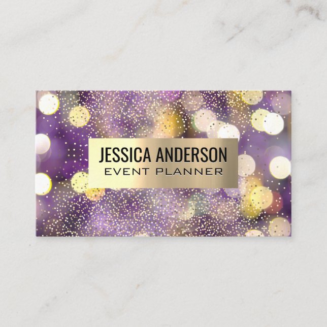 Confetti | Gold Brushed Metallic | Bokeh Business Business Card (Front)