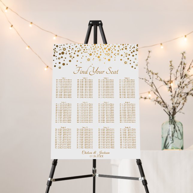 Confetti Gold Dots and White - 12 Seating Chart Foam Board (In Situ (Stand))