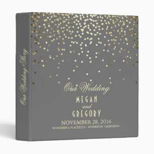 Confetti Gold Dots Elegant Grey Wedding 3 Ring Binder