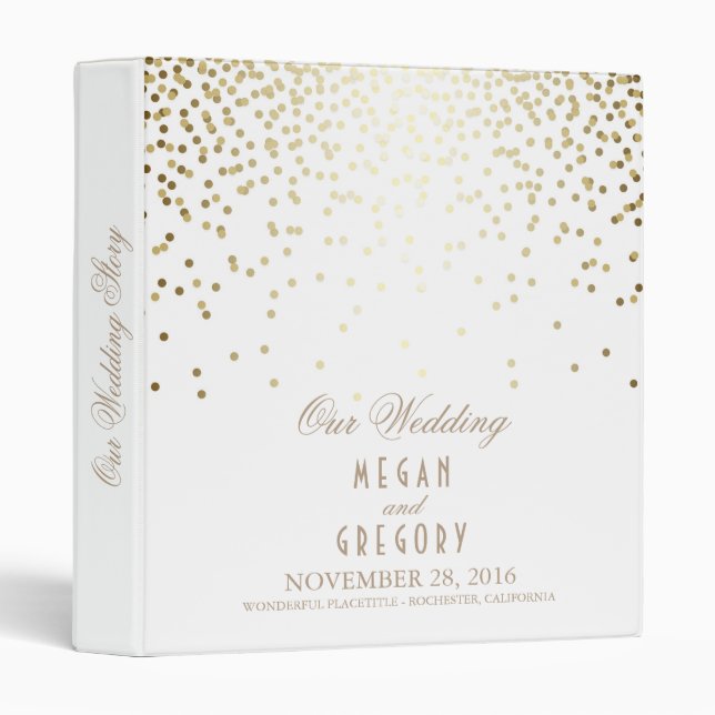Confetti Gold Dots Elegant White Wedding Binder (Front/Spine)