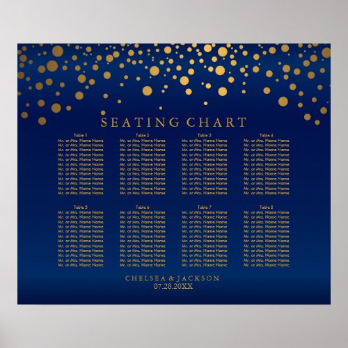 Confetti Gold Dots  Navy Blue Satin Seating Chart