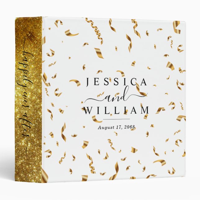 Confetti Gold Elegant Wedding Photo Album 3 Ring Binder (Front/Spine)