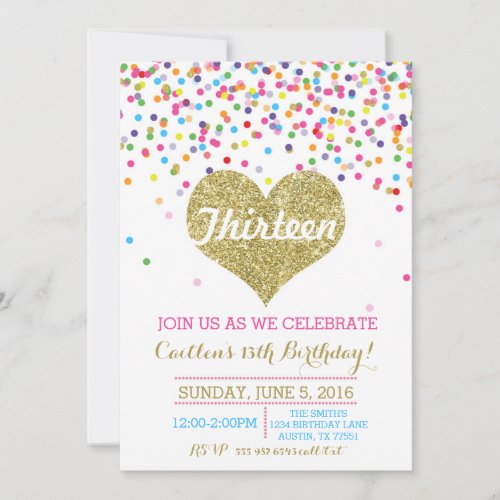 Confetti Gold Glitter Birthday Invitation