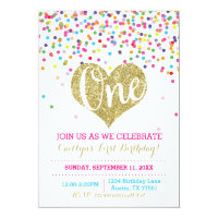 Confetti Gold Glitter First Birthday Invitation