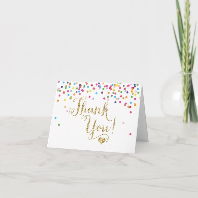 Confetti Gold Glitter Thank You Note Card Folded (Front)