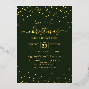 Confetti Gold Green Christmas Party       Foil Invitation
