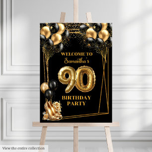 Confetti Gold Heels 90th Birthday Welcome Poster