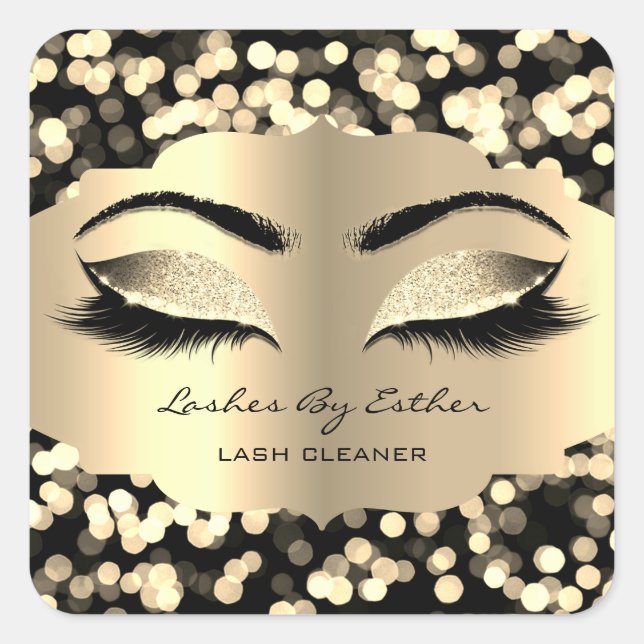 Confetti Gold LashesName Cleaner Square Makeup Sticker (Front)