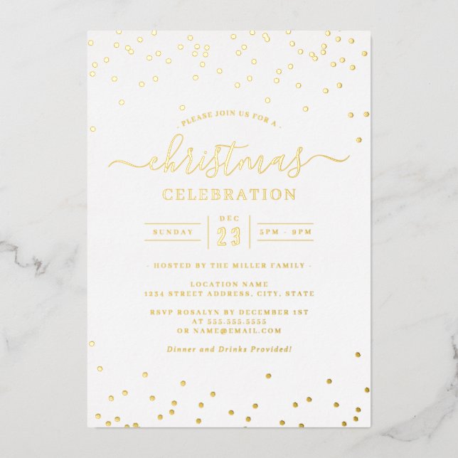Confetti Gold White Christmas Party       Foil Invitation (Front)