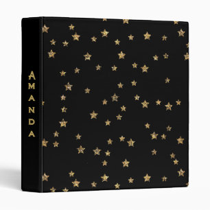 Confetti golden stars glitter shine elegant black 3 ring binder