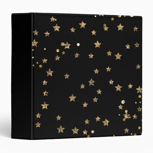 Confetti golden stars glitter shine elegant black 3 ring binder