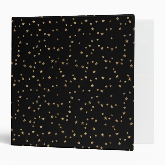 Confetti golden stars glitter shine elegant black  3 ring binder (Front/Inside)