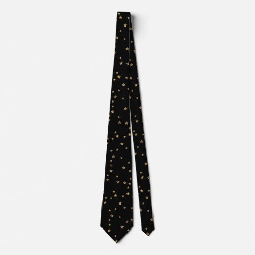 Confetti golden stars glitter shine elegant black neck tie