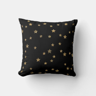 Confetti golden stars glitter shine elegant black throw pillow