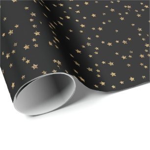 Confetti golden stars glitter shine elegant black wrapping paper