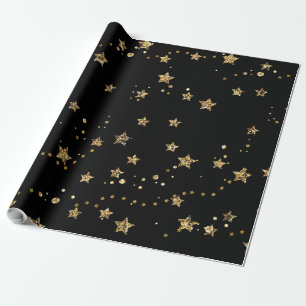Confetti golden stars glitter shine elegant black wrapping paper