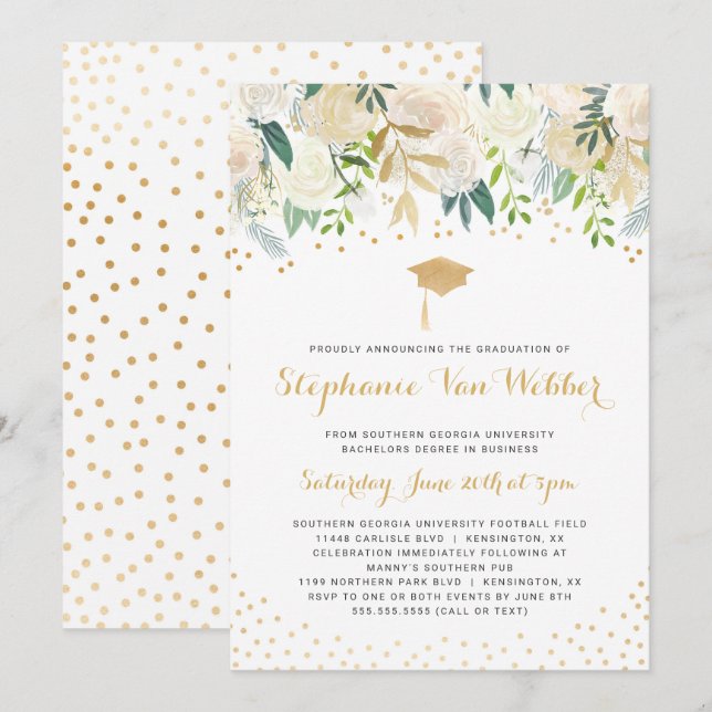 Confetti graduation ceremony and party invitation (Front/Back)