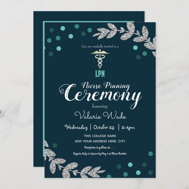 Confetti Graduation LPN Nurse Pinning Ceremony Invitation (Front/Back)