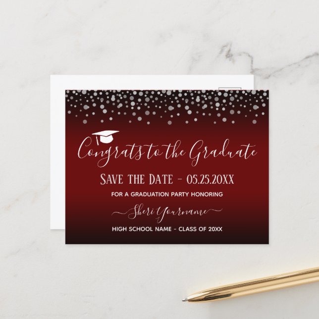 Confetti Graduation Party Save the Date Invitation Postcard (Front/Back In Situ)