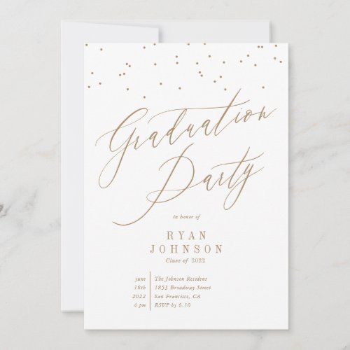 Confetti Graduation Party Script Gold Invitation