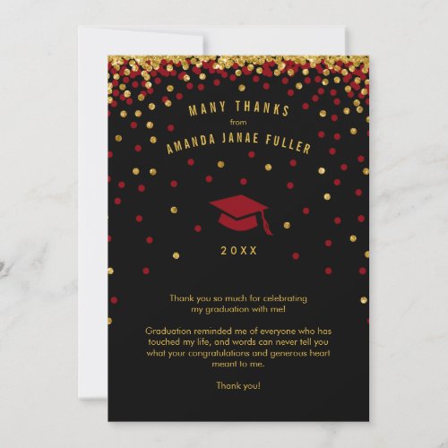 Confetti Graduation Thank You Maroon Gold Glitter Invitation