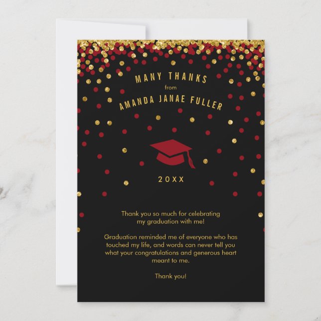 Confetti Graduation Thank You, Maroon Gold Glitter Invitation (Front)
