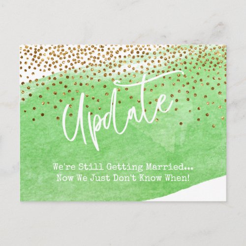 Confetti  Green Brush Postponed Wedding Update Postcard