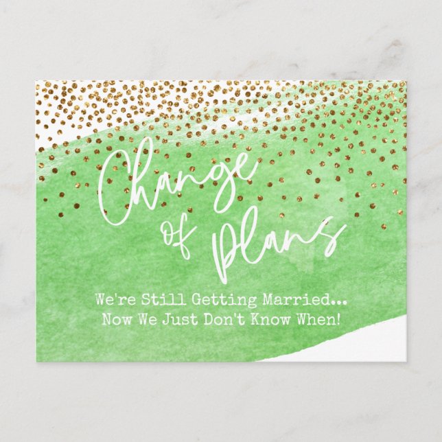 Confetti & Green Change of Plans Postponed Wedding Postcard (Front)