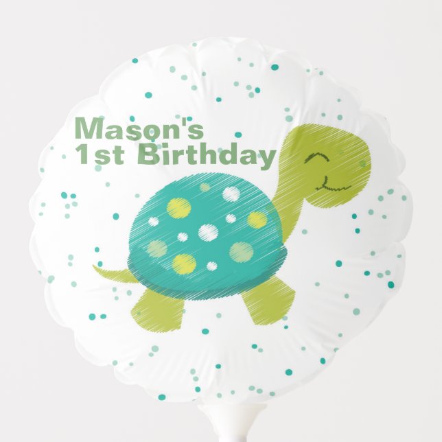 Confetti Green Turtle Birthday Balloon (Front)