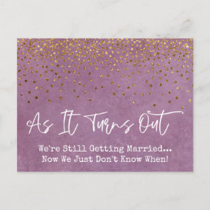 Confetti & Grunge Pink Sassy Postponed Wedding Postcard