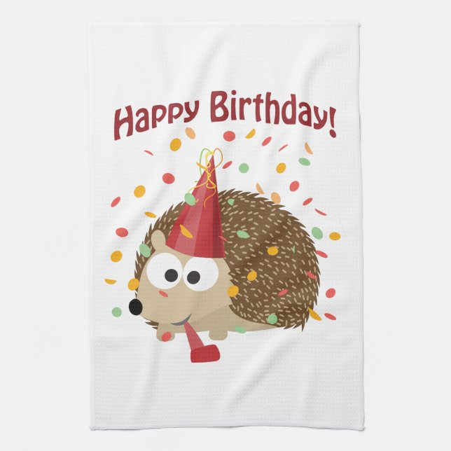 Confetti Happy Birthday Hedgehog Kitchen Towel (Vertical)
