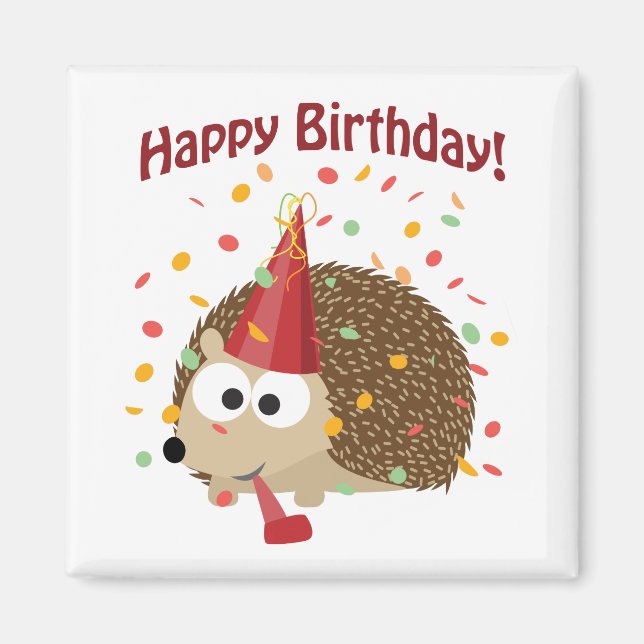 Confetti Happy Birthday Hedgehog Magnet (Front)